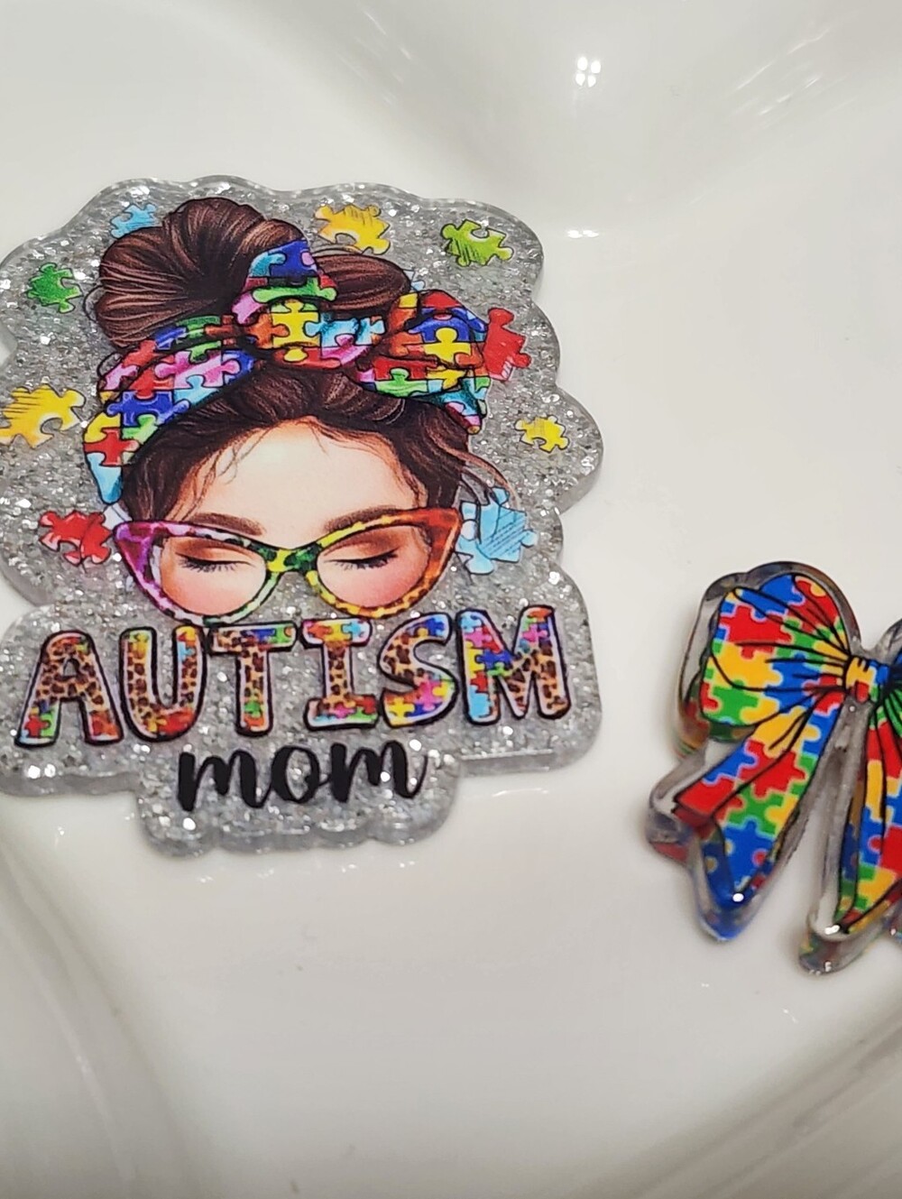 Autism‎ Mom Flatback Focal Bead Badge Keychain Crafts Beaded Pen Magnet Clip